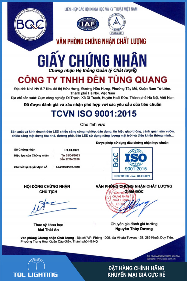 chứng nhận đèn pha led tùng quang